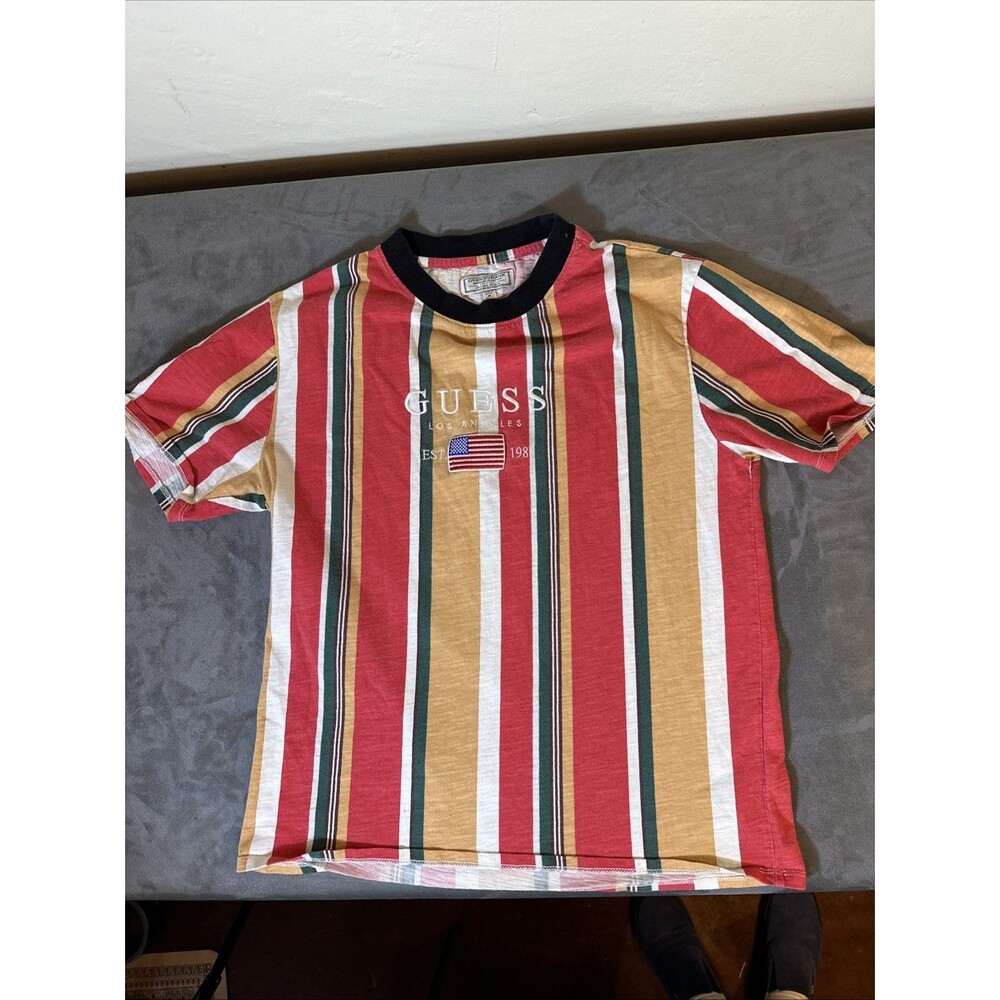 Guess Men’s Medium Stripe Crew T Shirt Tee American Flag Embroidered Y2K Era M - Picture 1 of 6